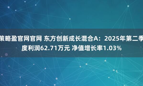 策略盈官网官网 东方创新成长混合A：2025年第二季度利润62.71万元 净值增长率1.03%